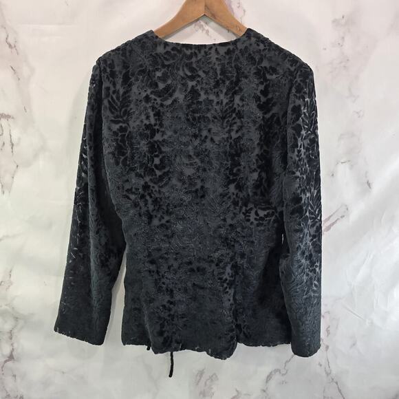 Alex Evenings Jacket Womens Large Black Velvet Wrap Floral Lightweight Topper - Picture 5 of 10